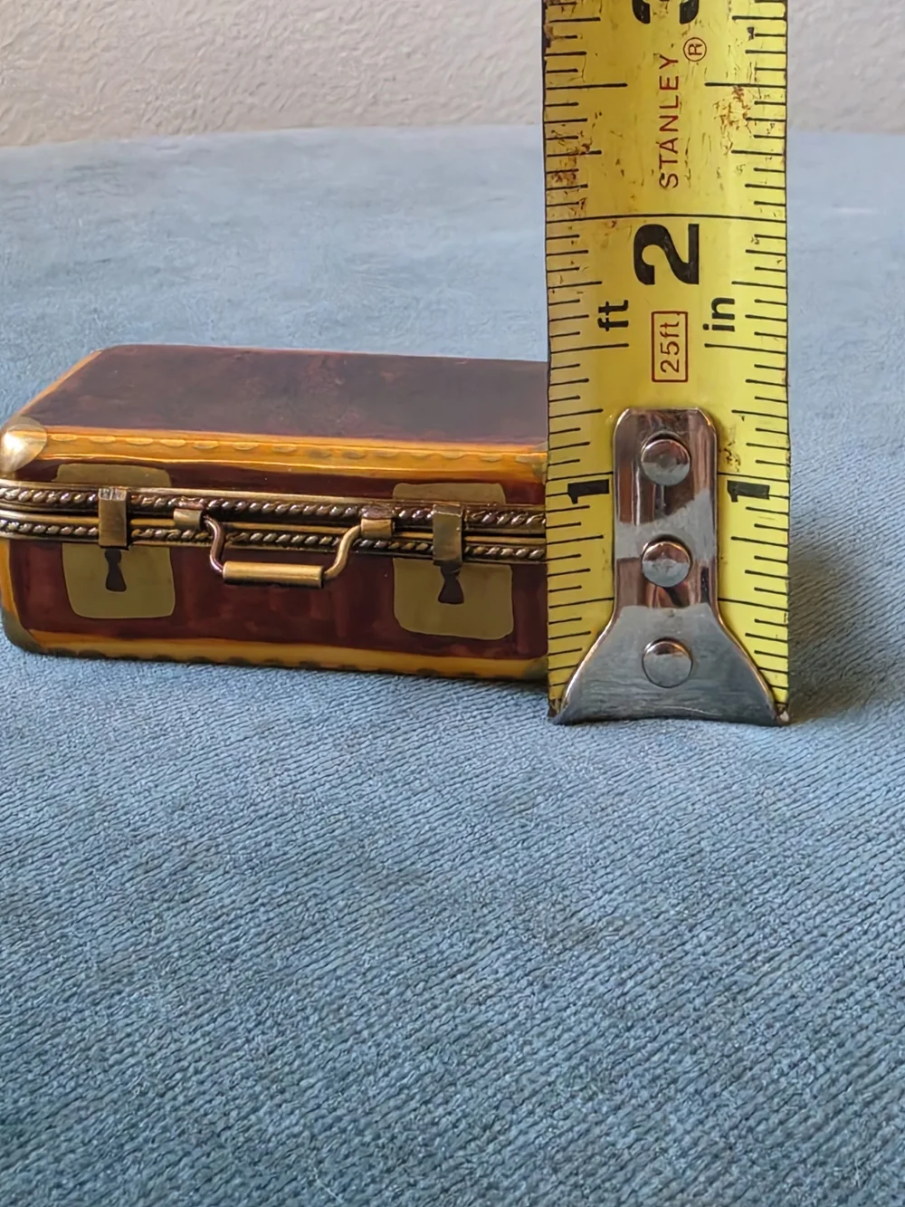 Limoges France Hand Painted Porcelain Suitcase Trunk Trinket Box